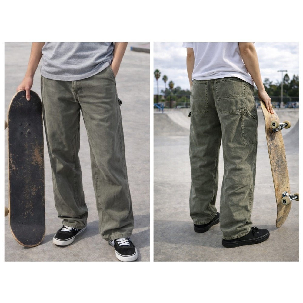 Abercrombie & Fitch Vtg Womens Carpenter Pants 6 Green Skater Grunge Y2K *RARE*